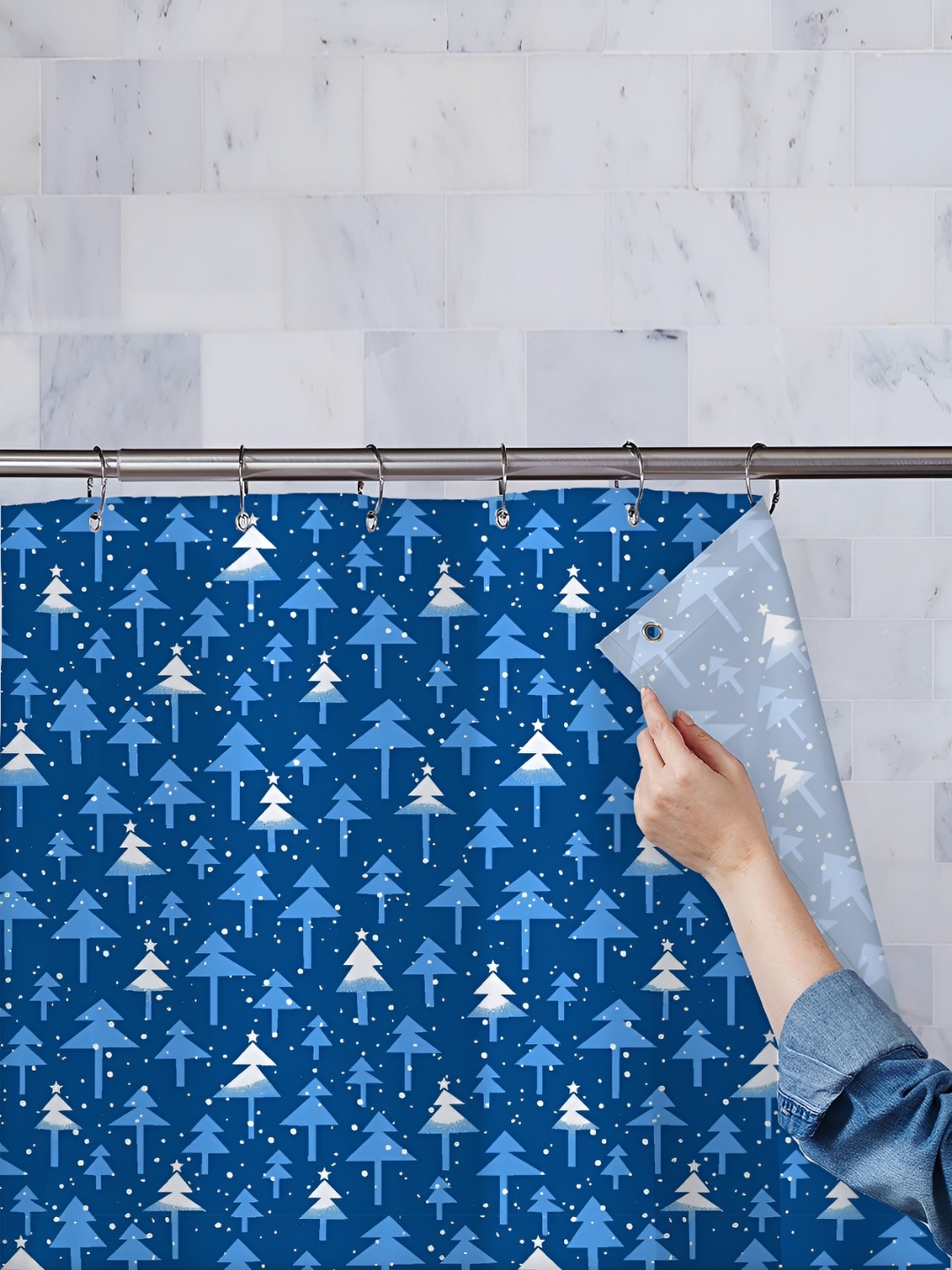 

ArtzFolio Blue & White Printed Waterproof Shower Curtain