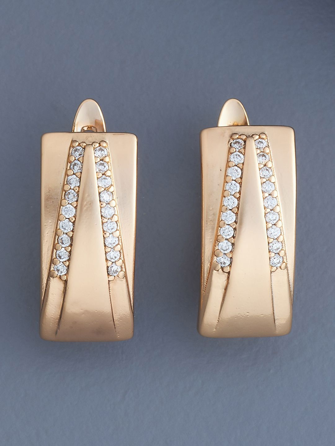 

Kushal's Fashion Jewellery Gold-Plated Zircon Studded Geometric Hoop Earrings