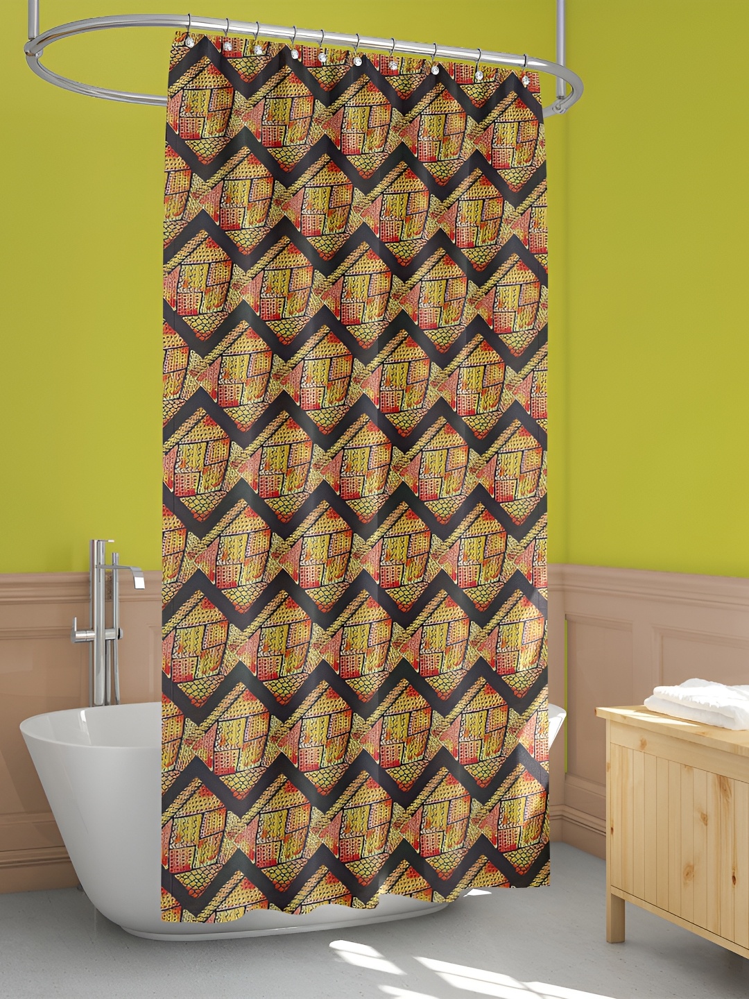 

ArtzFolio Yellow & Black Geometric Printed Waterproof Shower Curtain