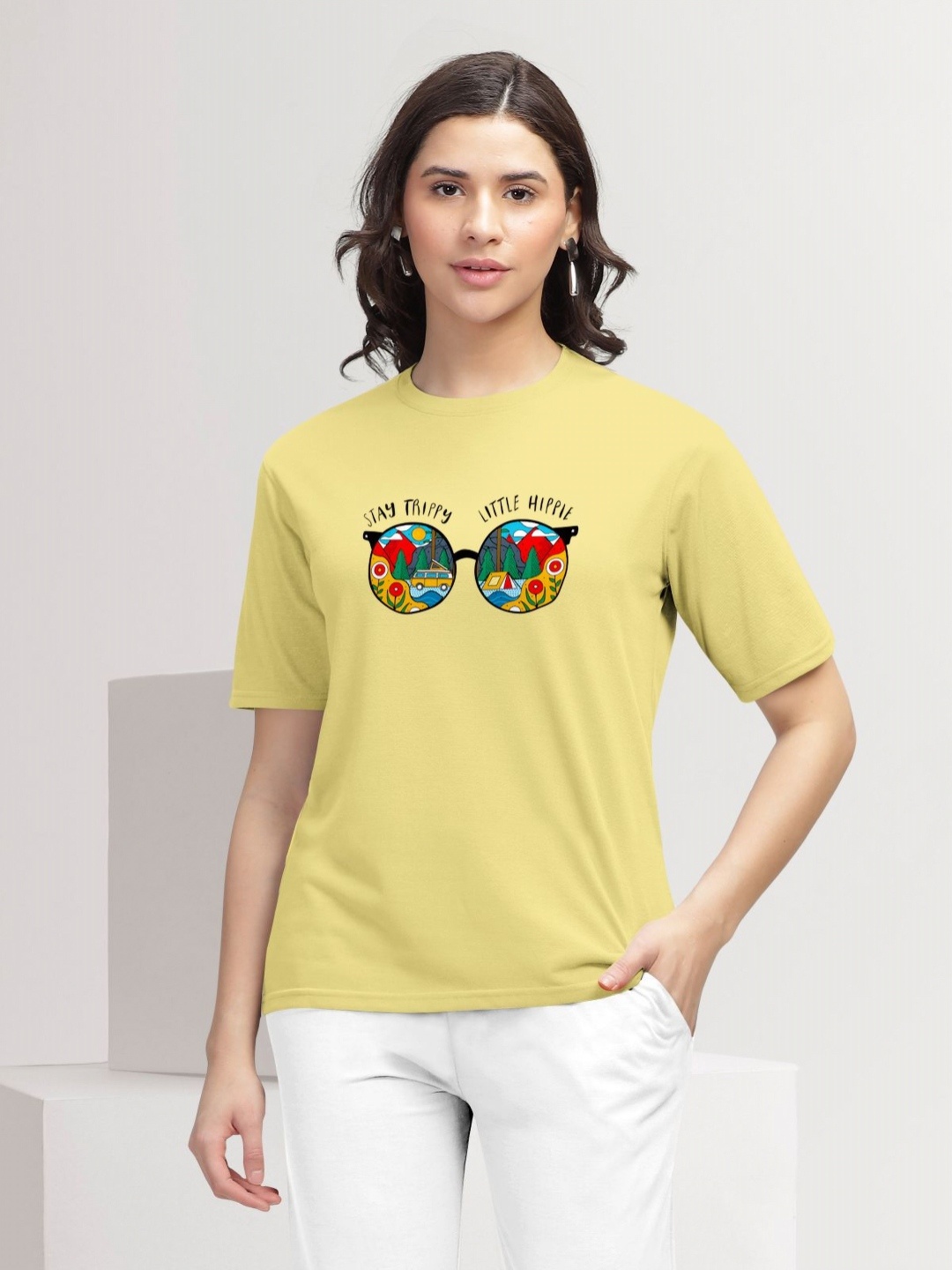 

HELLCAT Women Printed T-shirt, Yellow