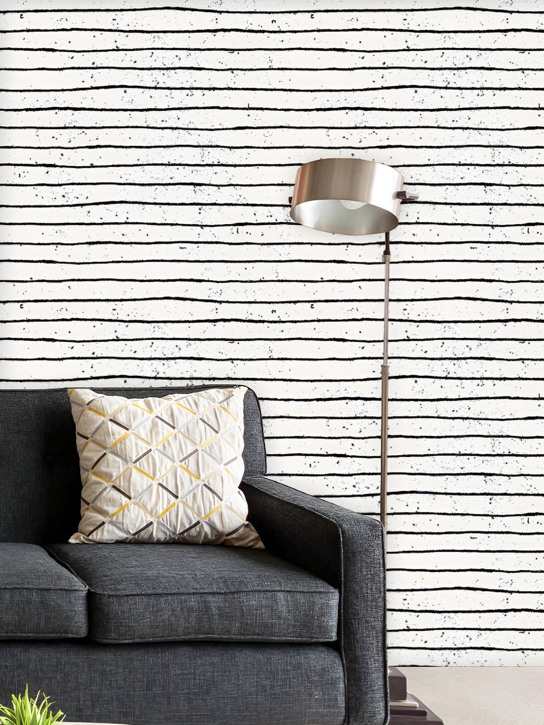 

ArtzFolio Printed UV-Resistant Anti-Bacterial Black And Off-White Stripes Peel & Stick Wallpaper, Multi