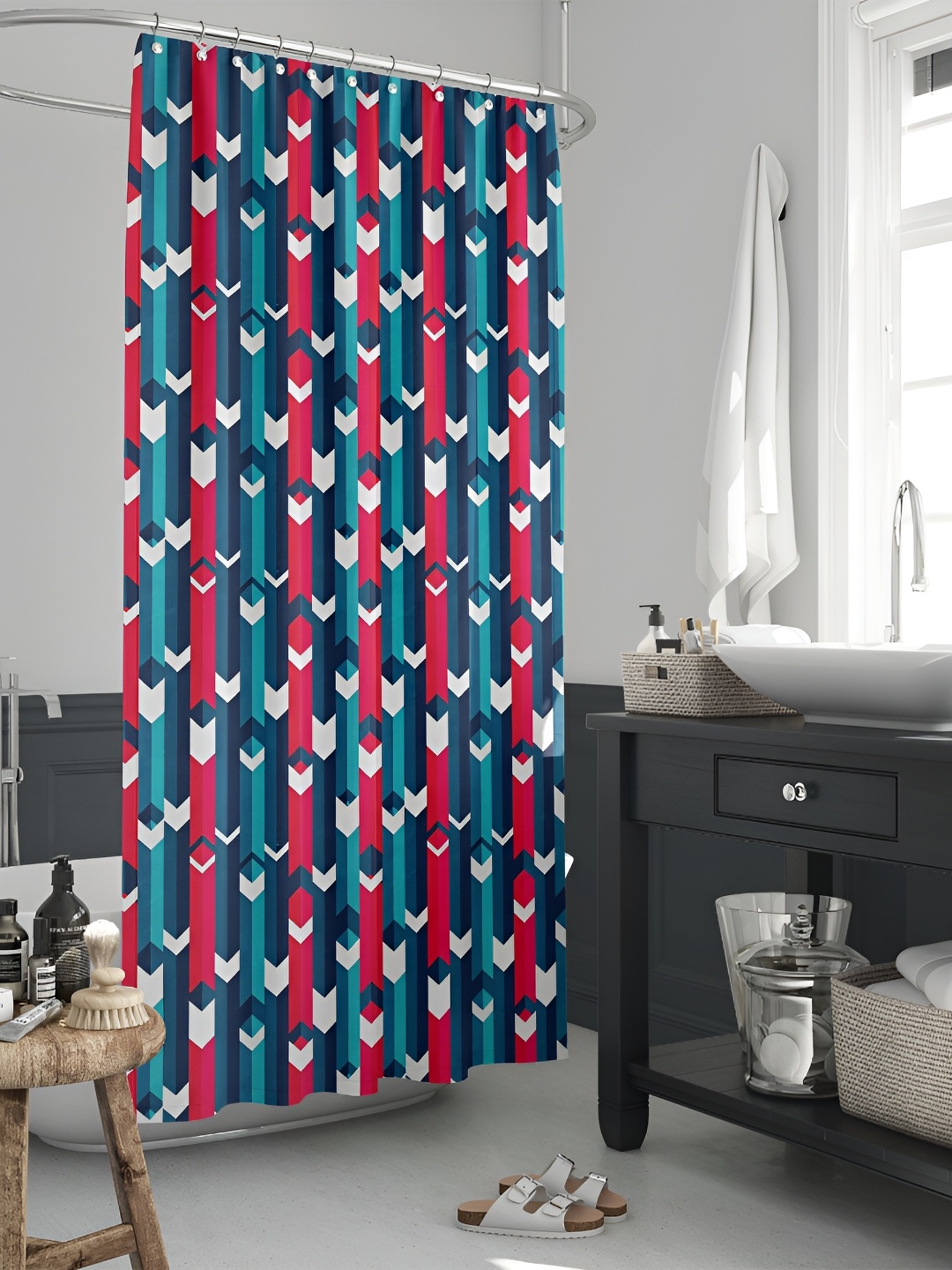 

ArtzFolio Blue & Pink Geometric Printed Waterproof Shower Curtain