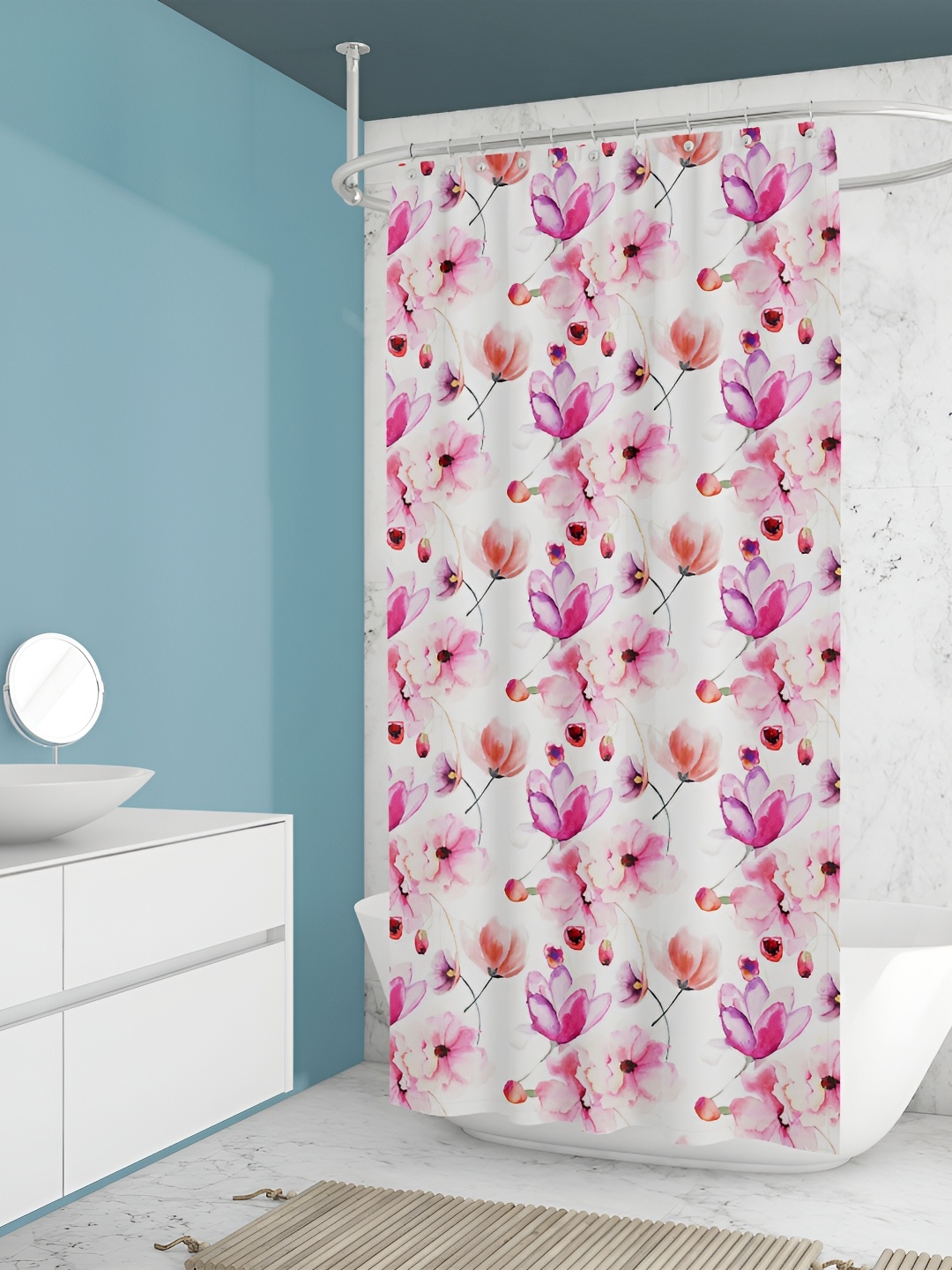 

ArtzFolio White & Pink Floral Printed Waterproof Shower Curtain