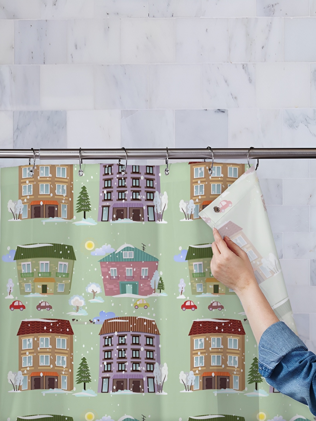 

ArtzFolio Green & Beige Printed Waterproof Shower Curtain