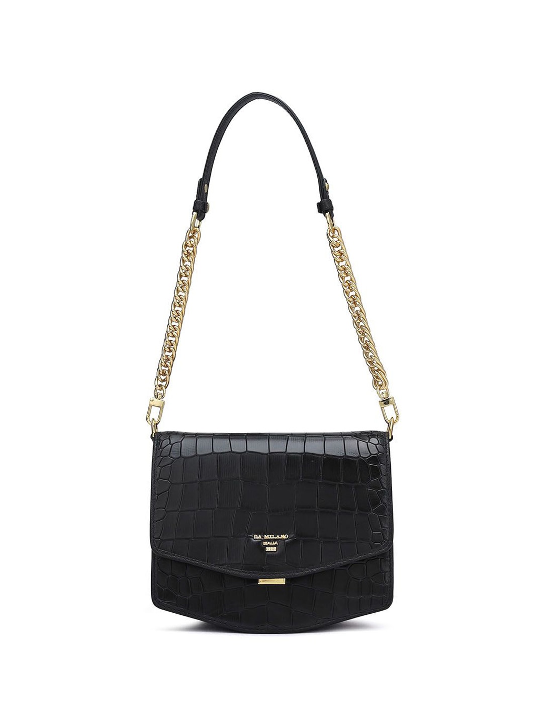 

Da Milano Textured Leather Structured Shoulder Bag, Black