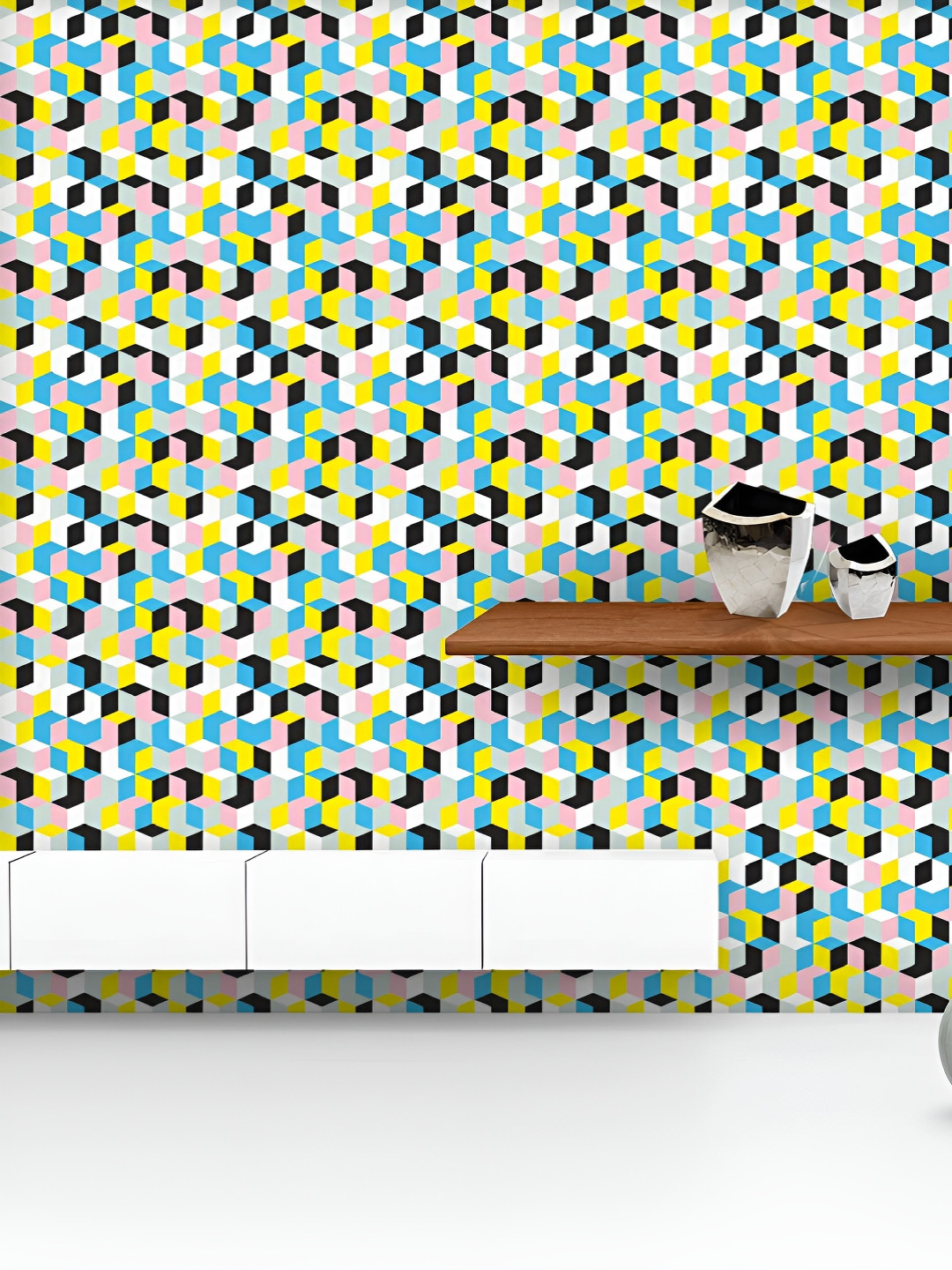 

ArtzFolio Printed UV-Resistant Anti-Bacterial D Geometric Cubes Peel & Stick Wallpaper, Multi