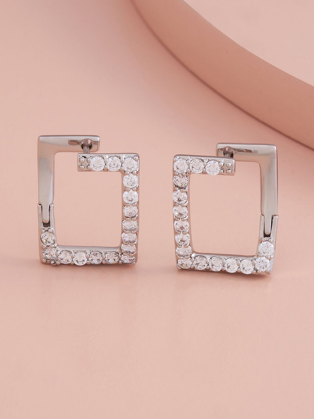 

Kushal's Fashion Jewellery Rhodium-Plated Zircon Square Hoop Earrings, Silver