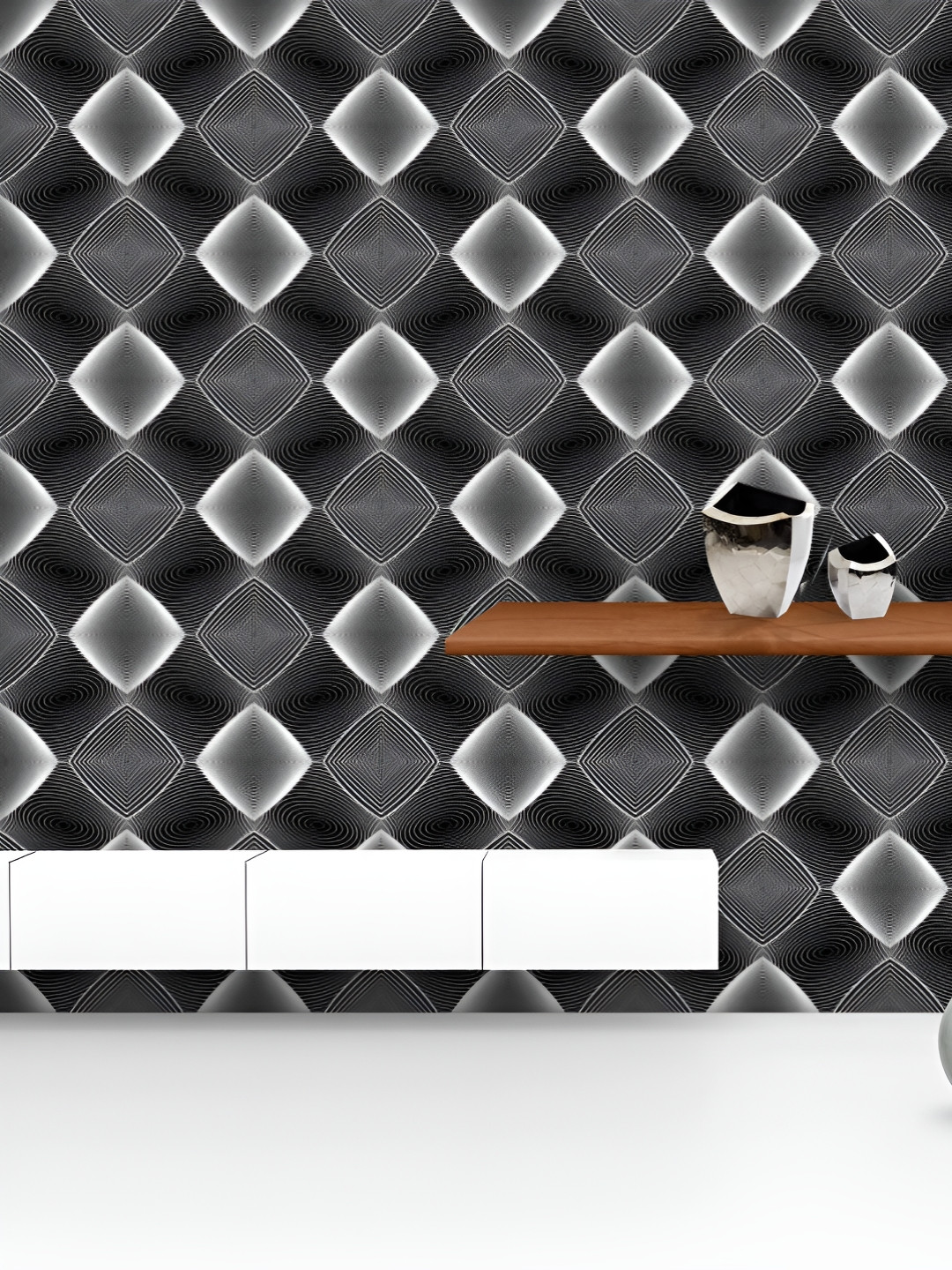 

ArtzFolio Printed UV-Resistant Anti-Bacterial Monochrome Diamond Peel & Stick Wallpaper, Multi