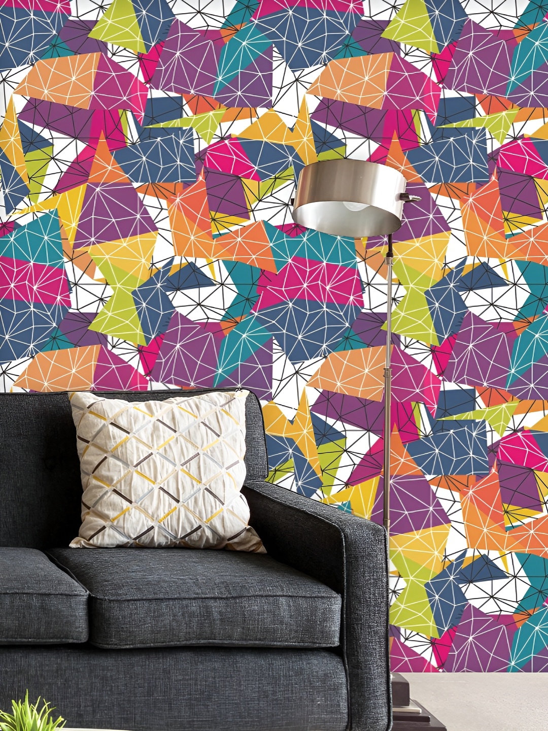 

ArtzFolio Printed UV-Resistant Anti-Bacterial Poly Triangular Facets Pattern Peel & Stick Wallpaper, Multi