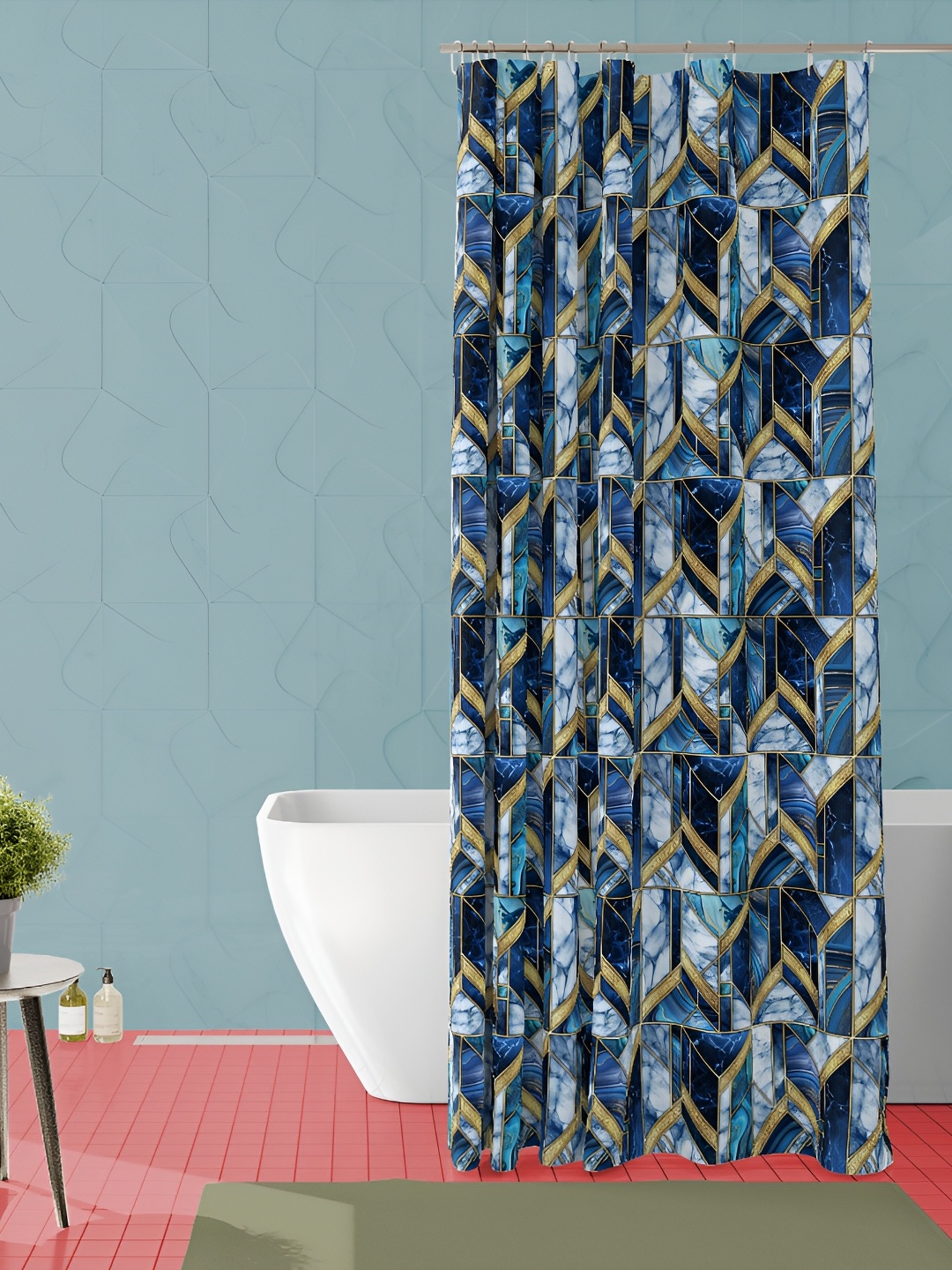 

ArtzFolio Blue & Gold Toned Abstract Printed Waterproof Shower Curtain