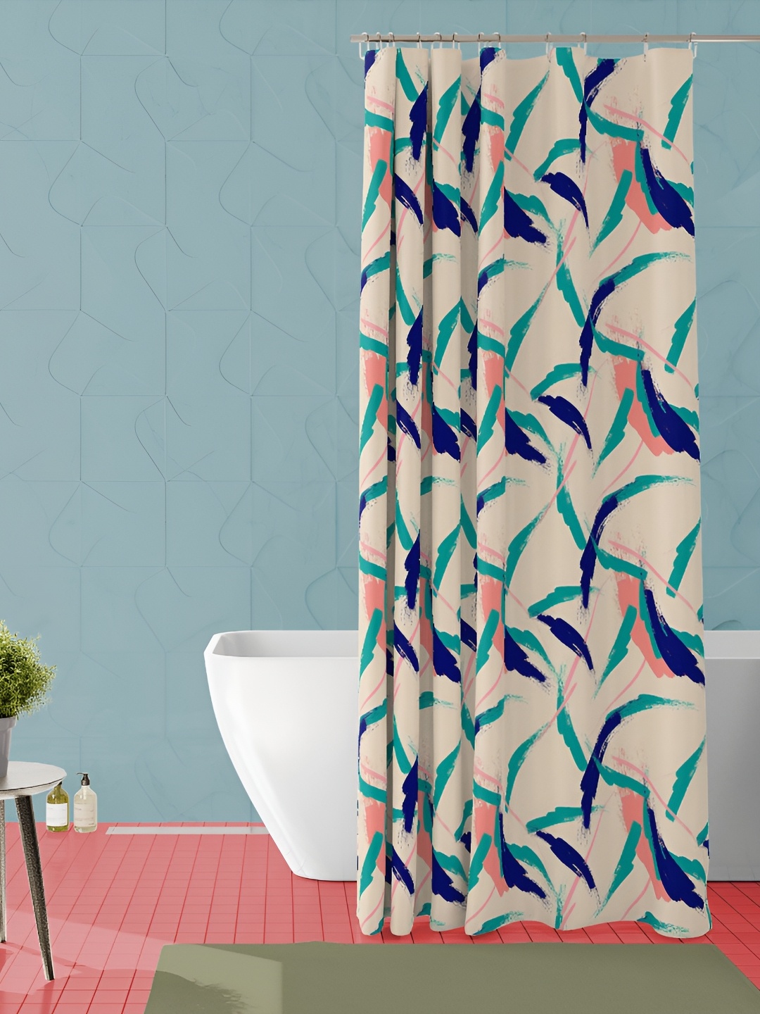 

ArtzFolio Blue and Beige Abstract Printed Waterproof Shower Curtain