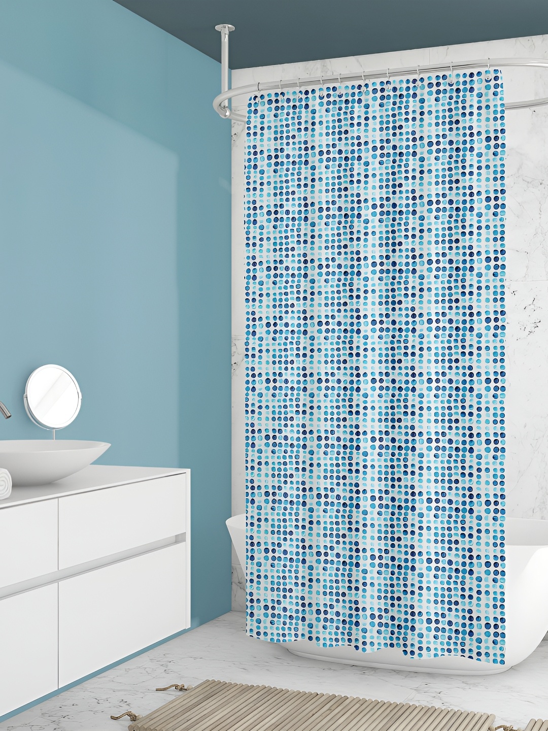 

ArtzFolio White & Blue Printed Waterproof Shower Curtains