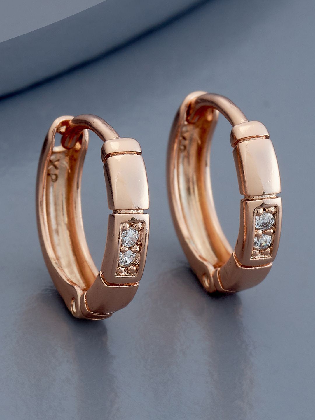 

Kushal's Fashion Jewellery Rose Gold-Plated Zircon Circular Hoop Earrings