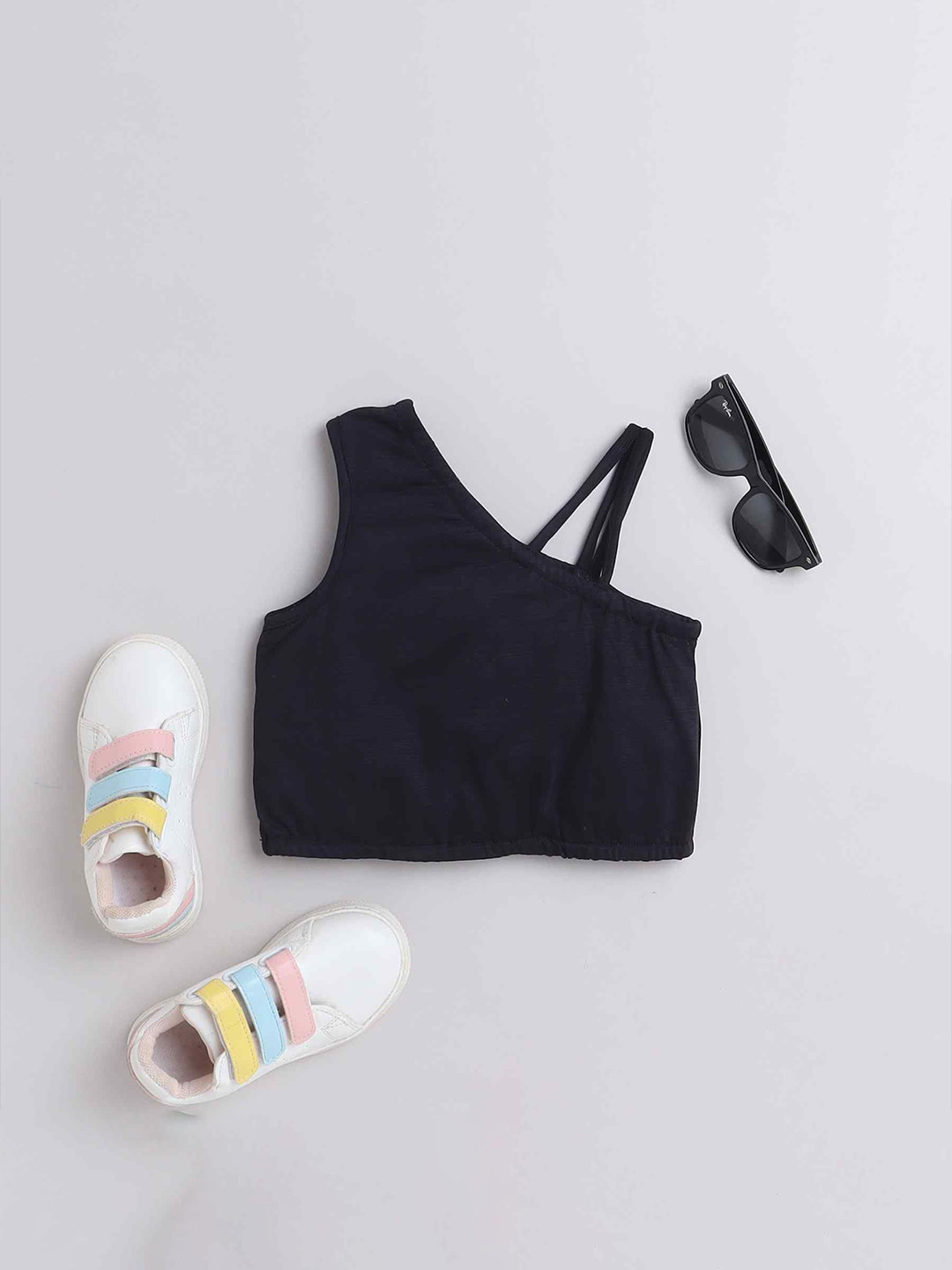 

taffykids Girls One Shoulder Crop Top, Navy blue