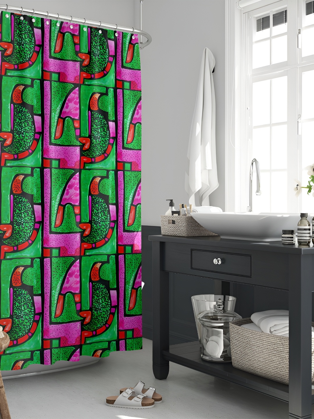 

ArtzFolio Purple & Green Printed Waterproof Shower Curtain