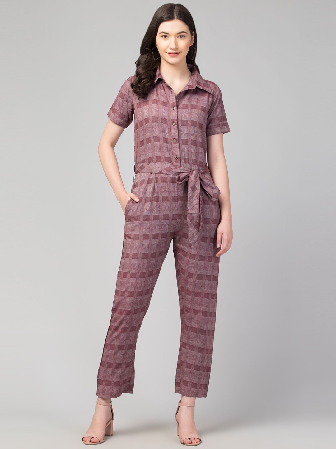 

Zuvino Women Cotton Printed Basic Jumpsuit, Burgundy