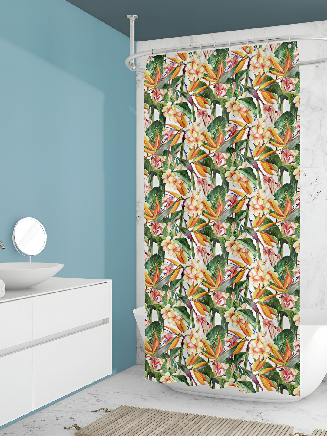 

ArtzFolio Beige & Green Printed Waterproof Shower Curtain