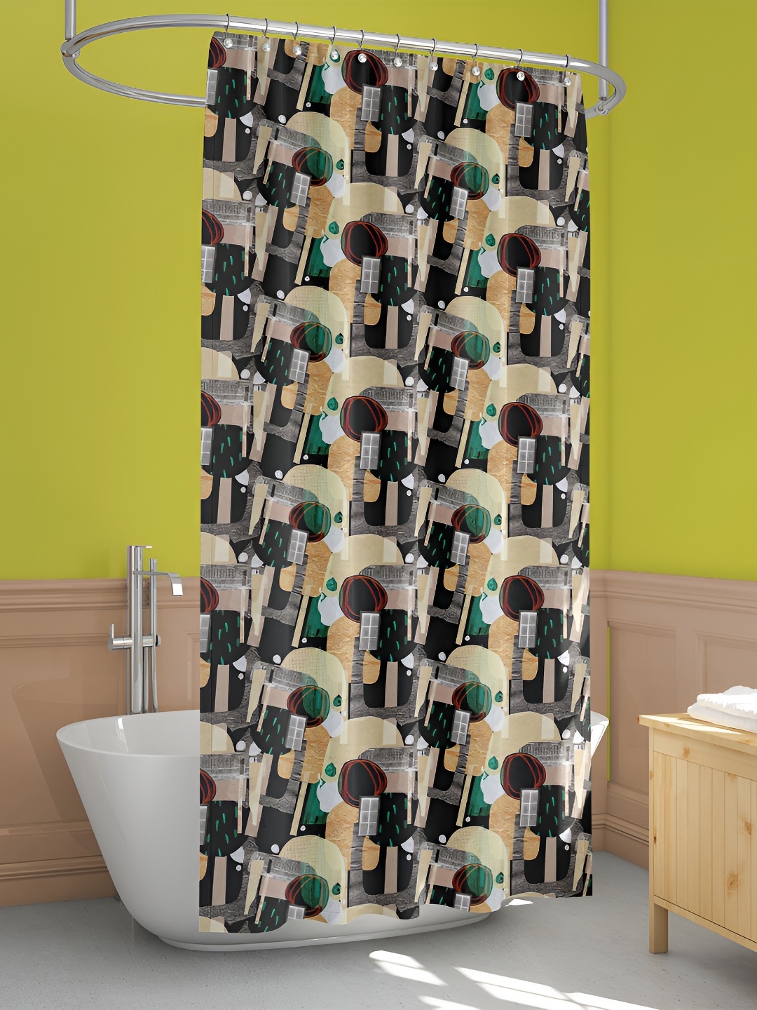 

ArtzFolio Grey & Black Printed Waterproof Shower Curtain