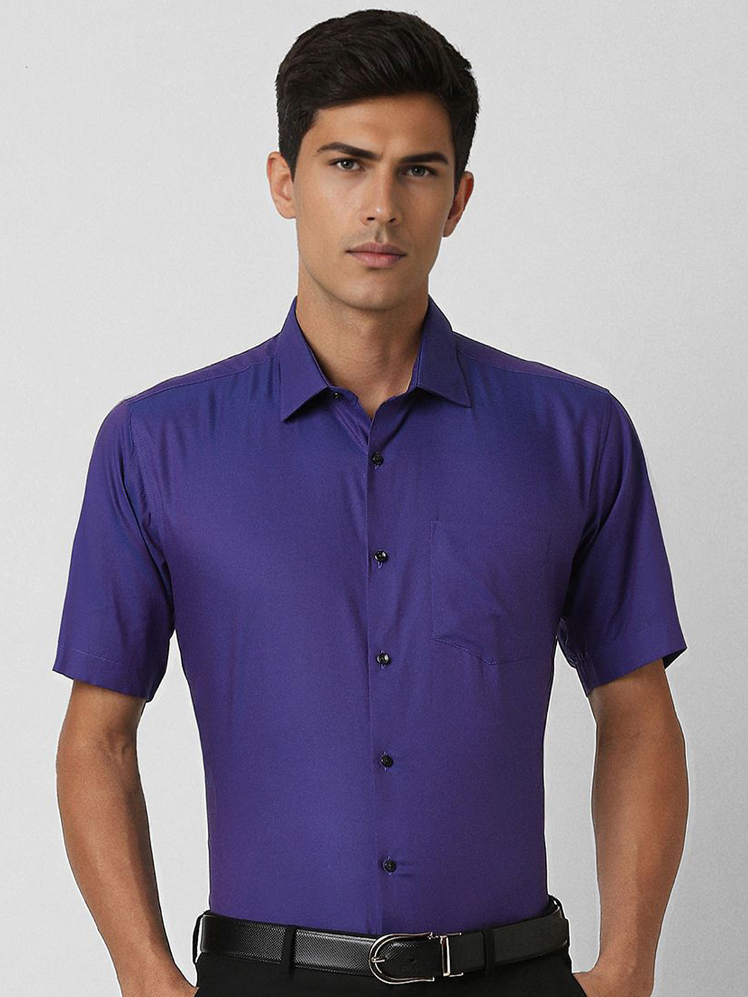 

Van Heusen Men Spread Collar Solid Cotton Slim Fit Formal Shirt, Navy blue