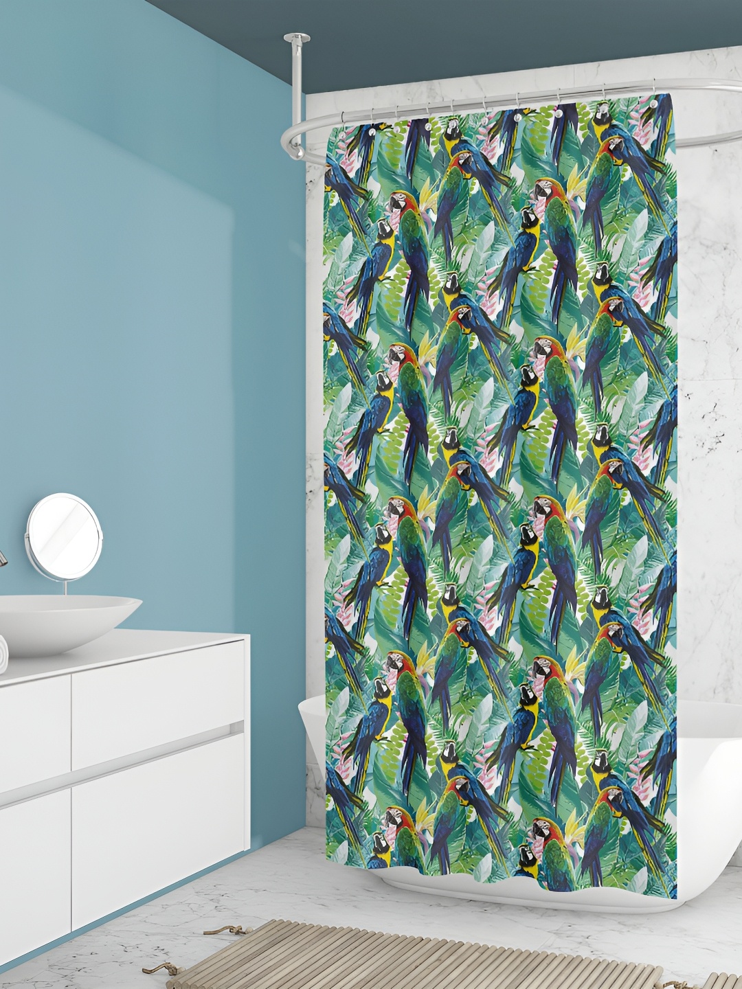 

ArtzFolio White & Green Printed Waterproof Shower Curtain