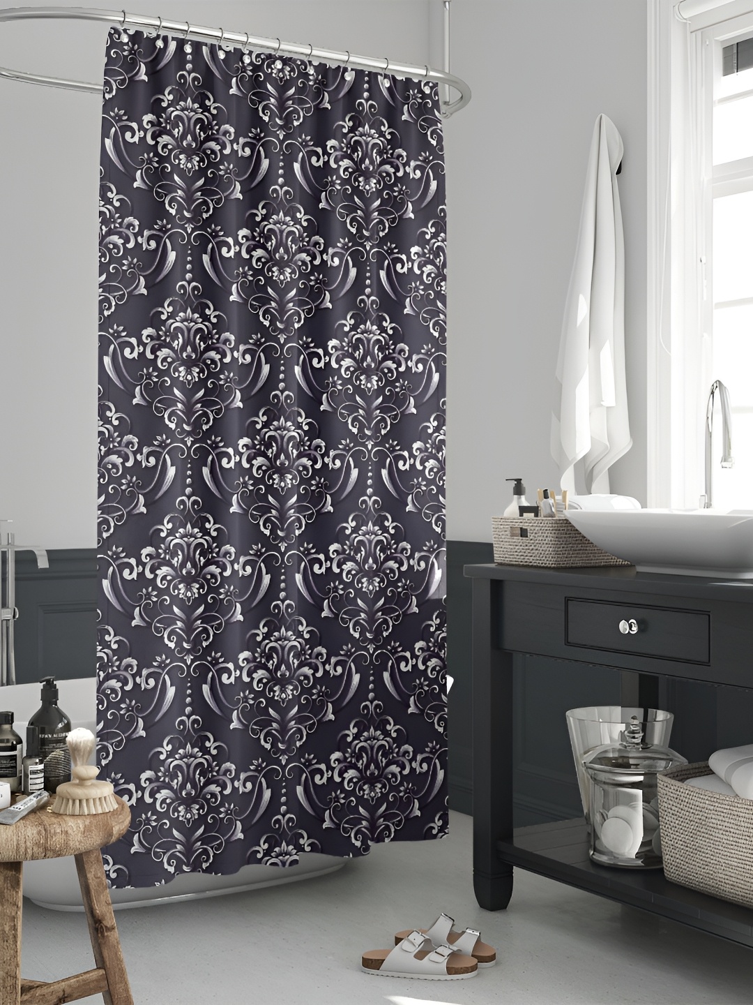 

ArtzFolio Grey & White Printed Waterproof Shower Curtain