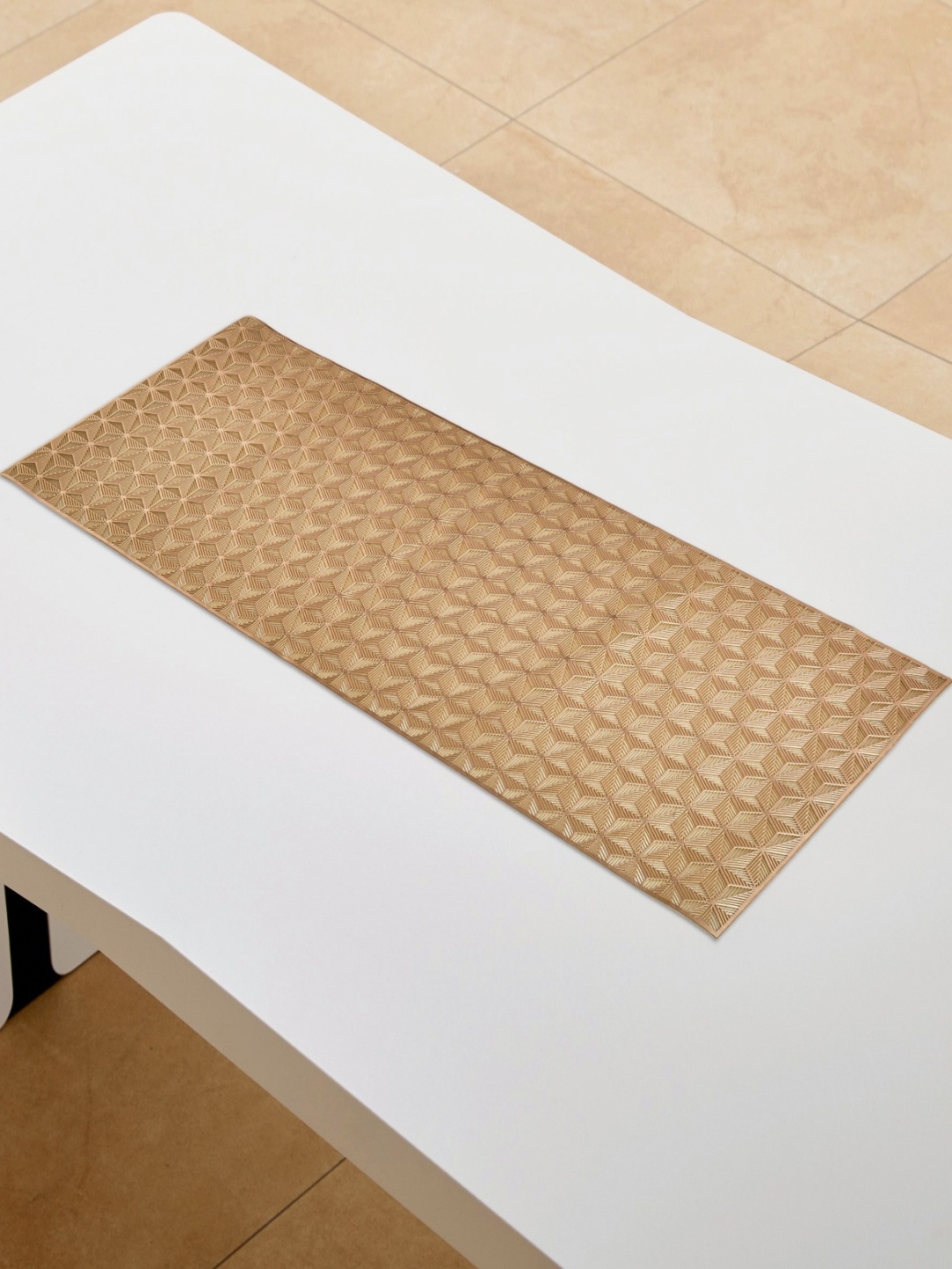 

Home Centre Yellow Geometric Textured Table Runner, Gold