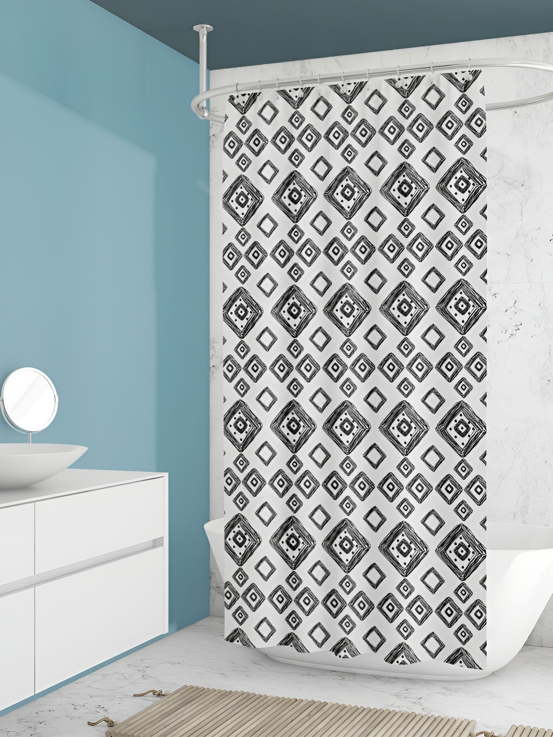 

ArtzFolio Black & White Geometric Printed Water Proof Shower Curtain