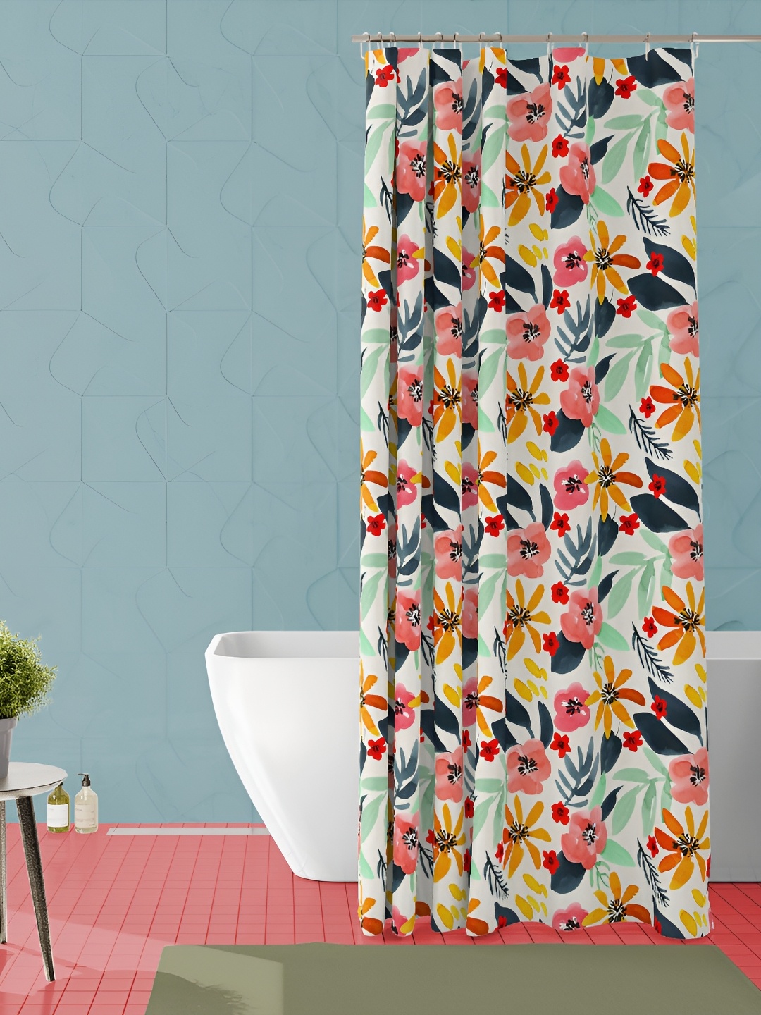 

ArtzFolio Red and Green Floral Printed Waterproof Shower Curtain