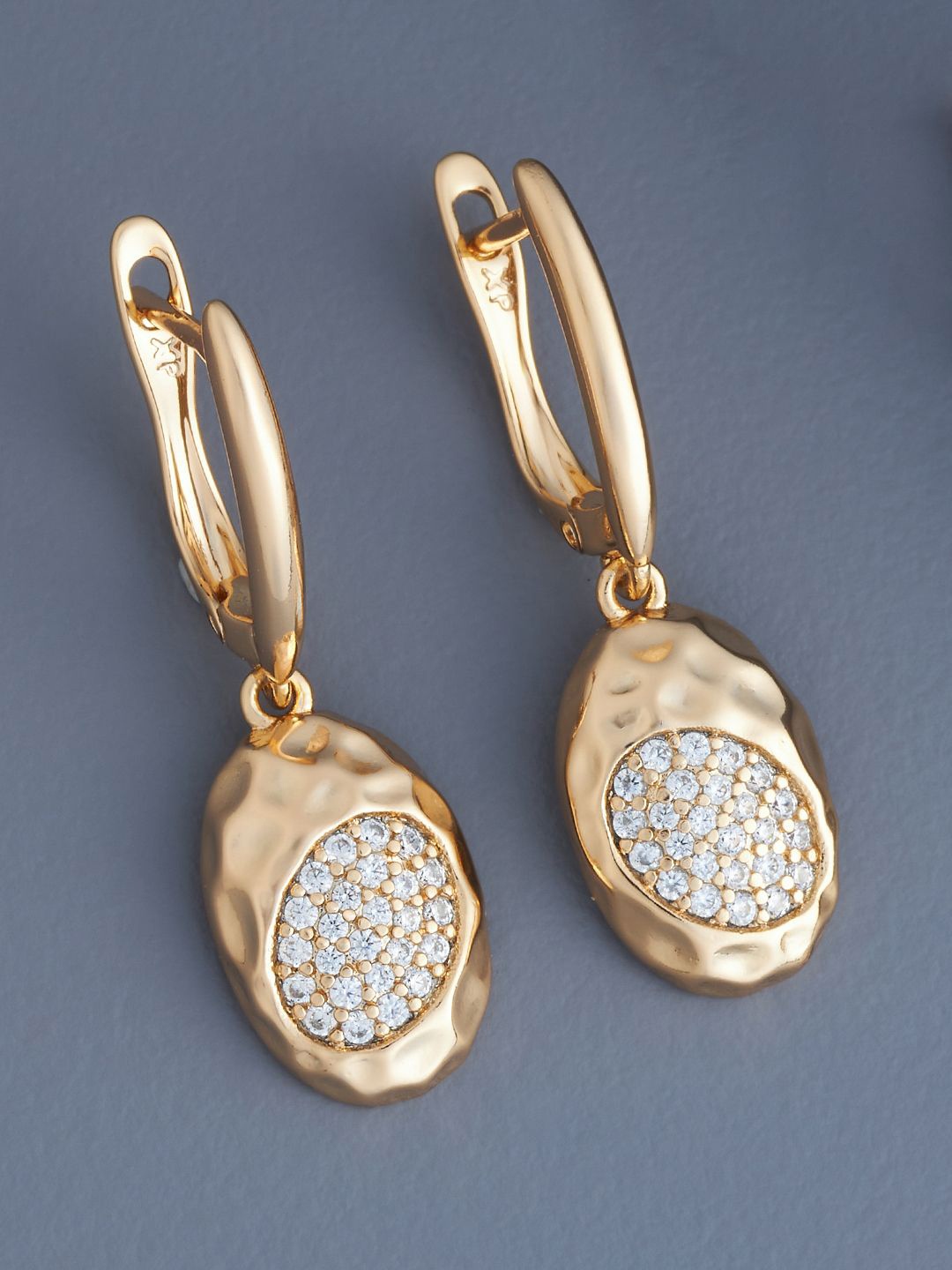 

Kushal's Fashion Jewellery Rose Gold Plated Zircon Studded Oval Hoop Earrings