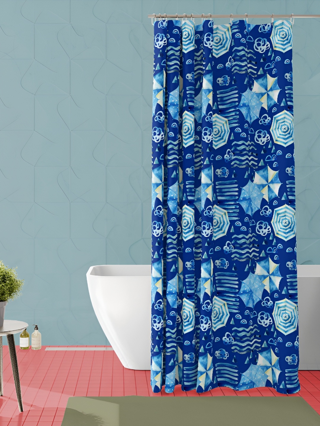 

ArtzFolio Blue and White Geometric Printed Waterproof Shower Curtain