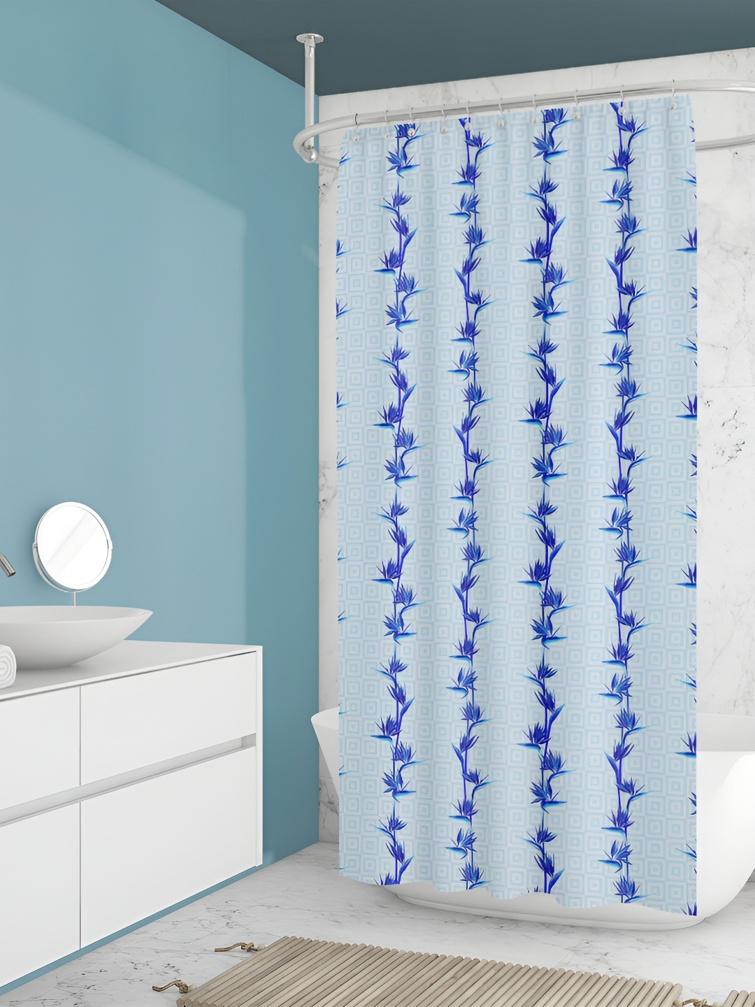 

ArtzFolio White & Blue Geometric Printed Waterproof Shower Curtain