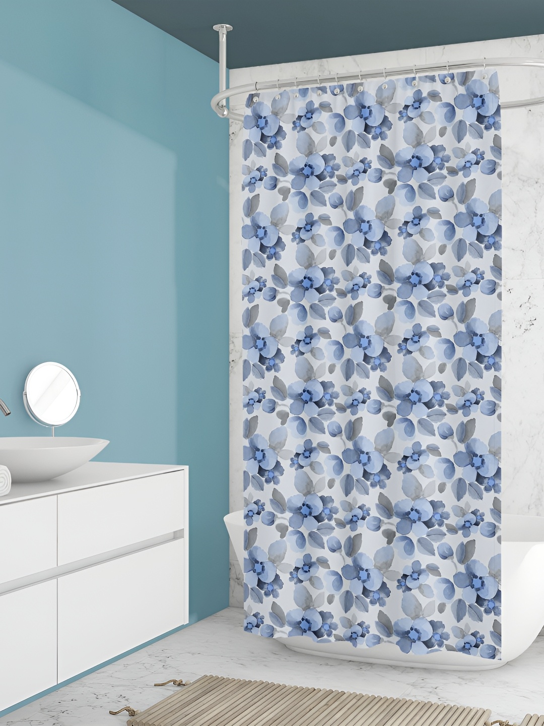 

ArtzFolio Blue & White Printed Waterproof Shower Curtain