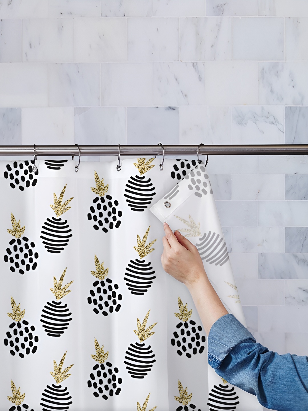 

ArtzFolio White & Black Printed Waterproof Shower Curtain
