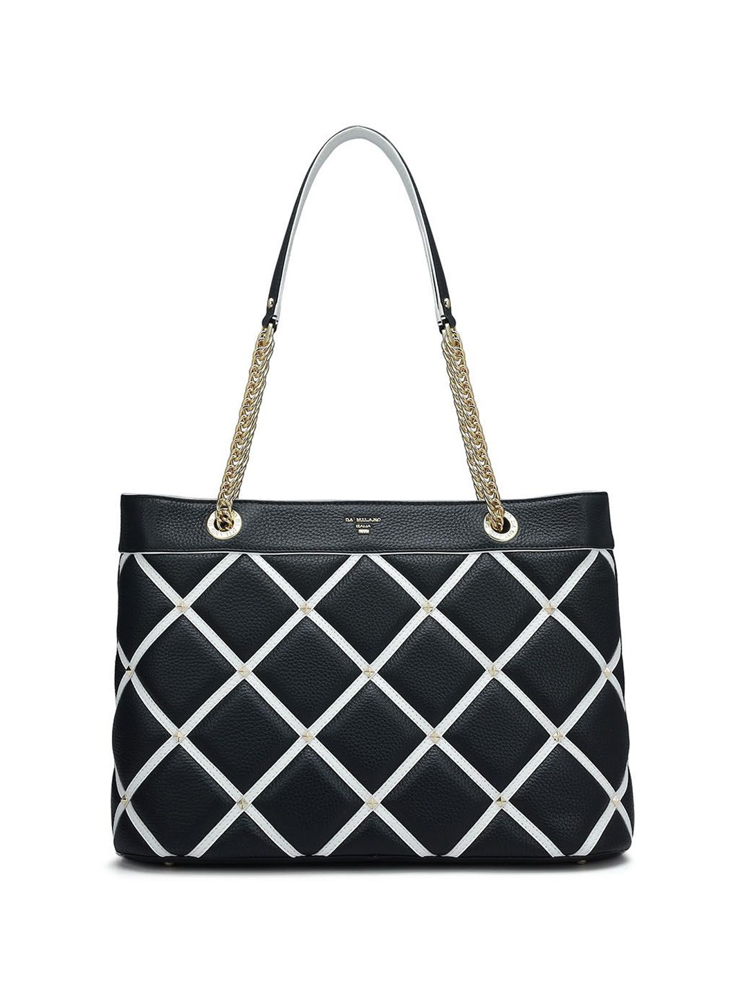 

Da Milano Textured Leather Structured Shoulder Bag with Quilted, White
