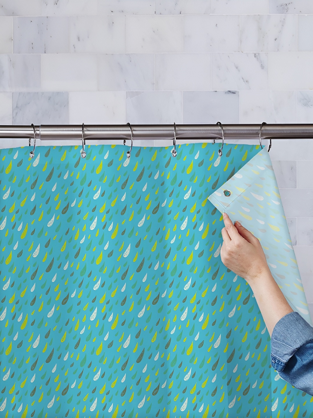 

ArtzFolio Sea Green & Blue Printed Waterproof Shower Curtain