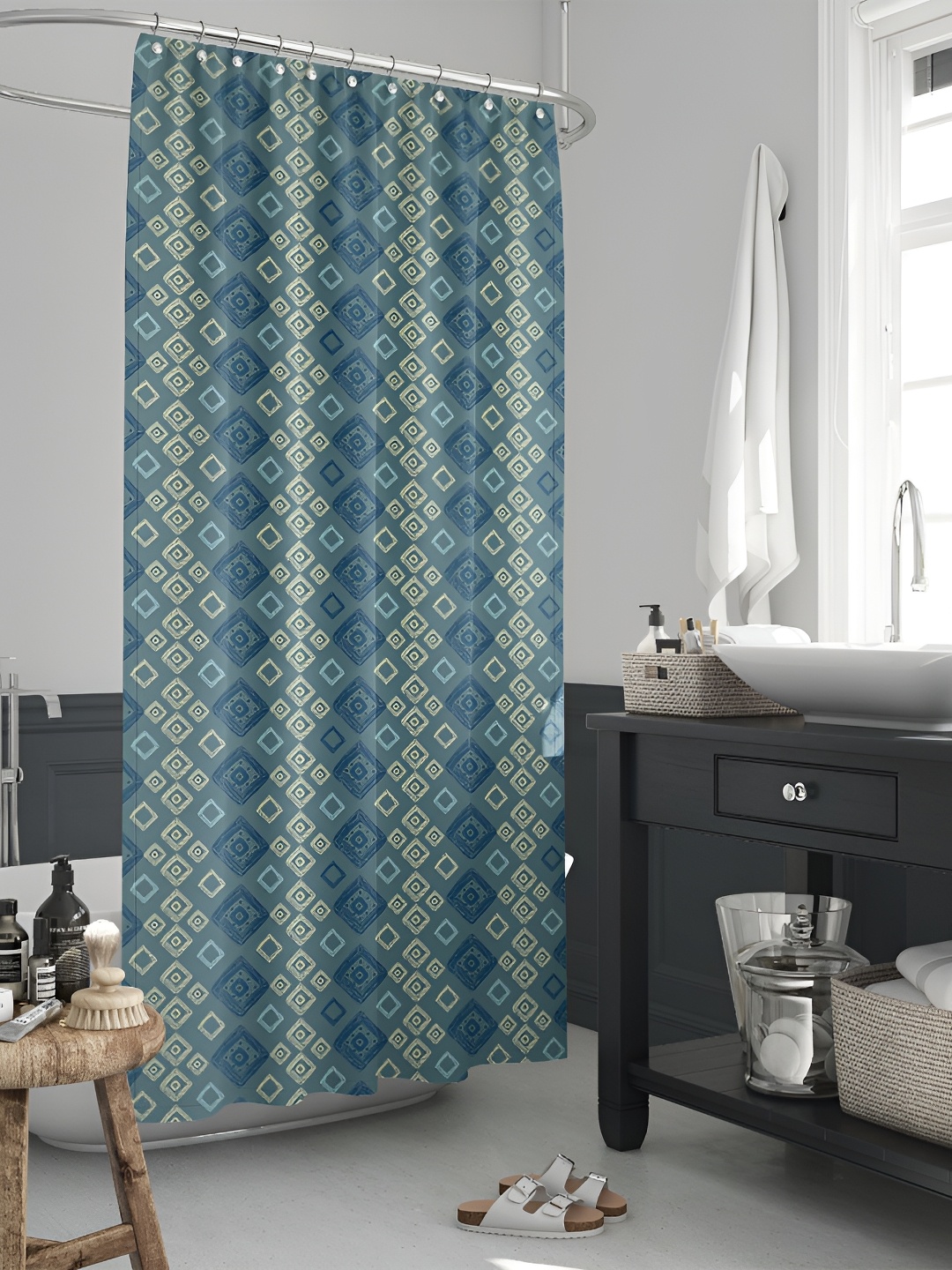 

ArtzFolio Grey & Yellow Printed Waterproof Shower Curtains