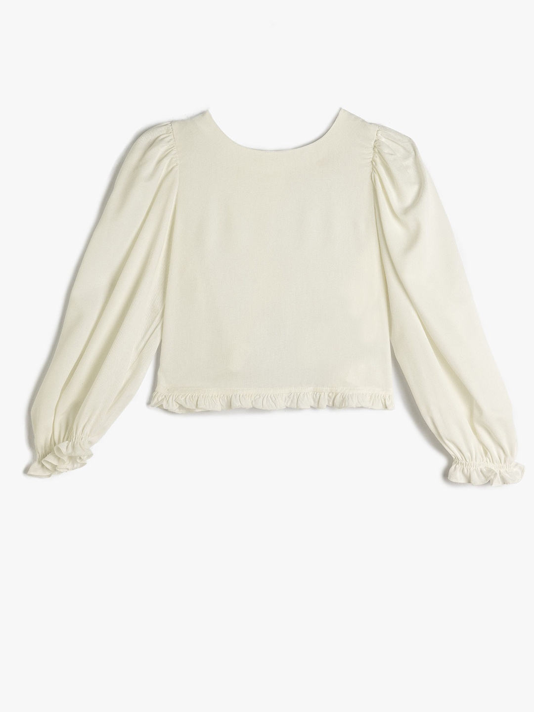 

Koton Girls Round Neck Puff Sleeve Top, White