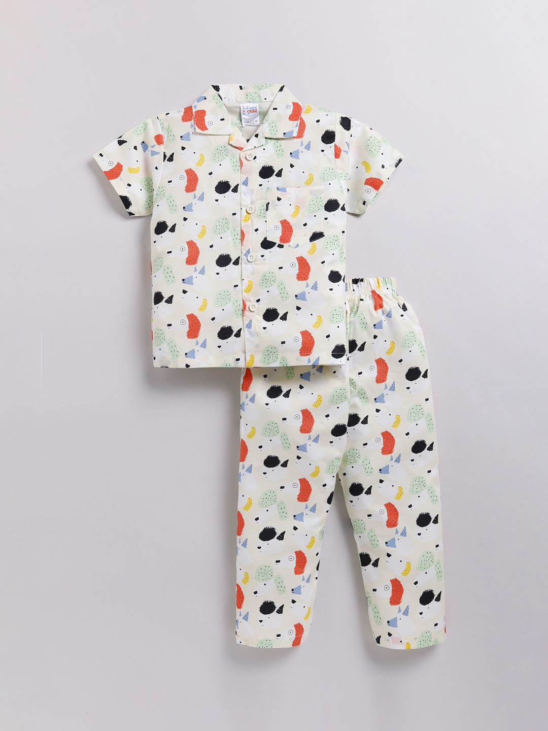 

NAUTI KIDZ Boys Pure Cotton Cartoon Characters Printed Night suit, Off white