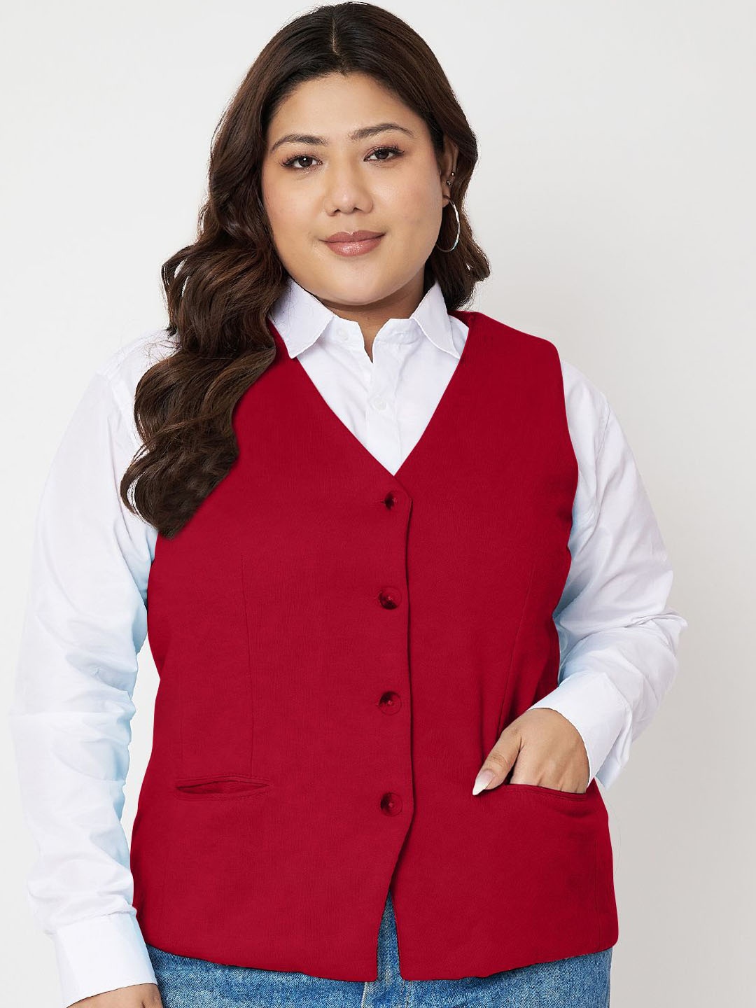 

BRINNS Plus Size V-Neck Waistcoat, Maroon