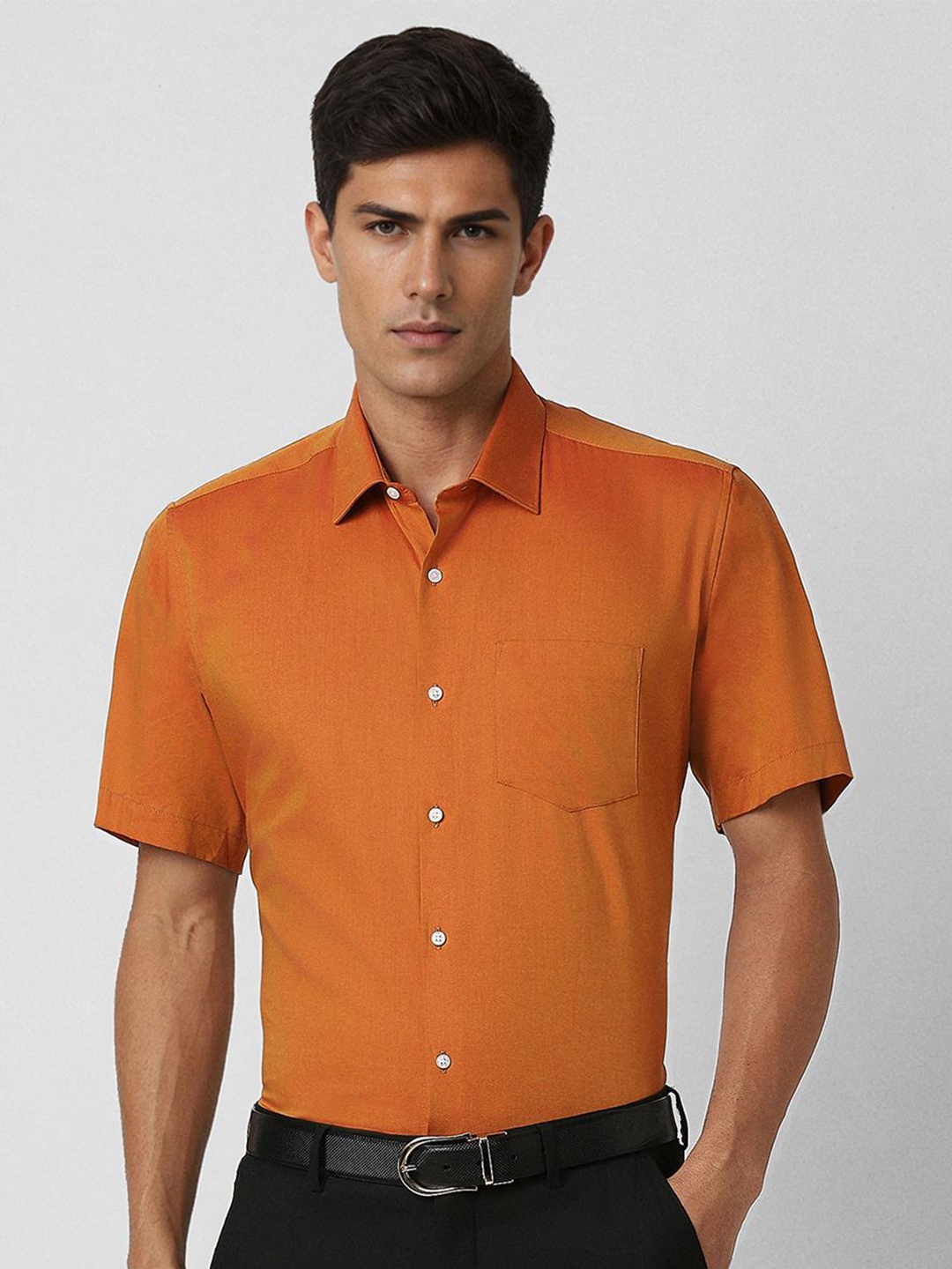 

Van Heusen Men Spread Collar Solid Cotton Slim Fit Formal Shirt, Orange