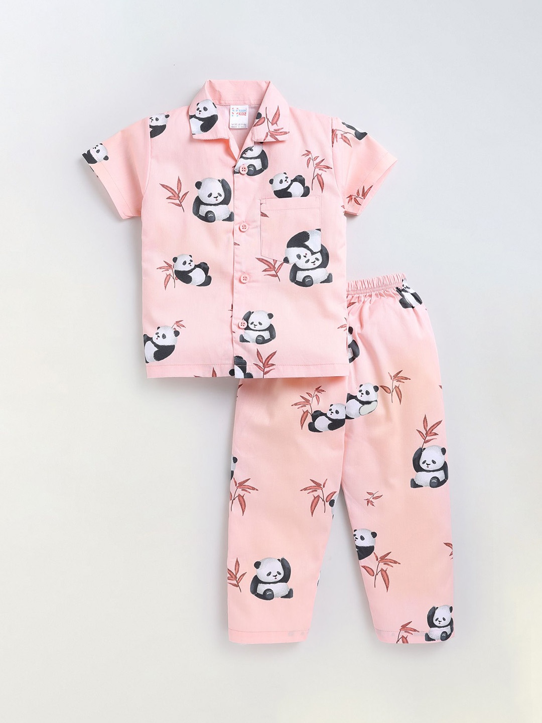 

NAUTI KIDZ Boys Printed Shirt Collar Pure Cotton Night Suit, Peach