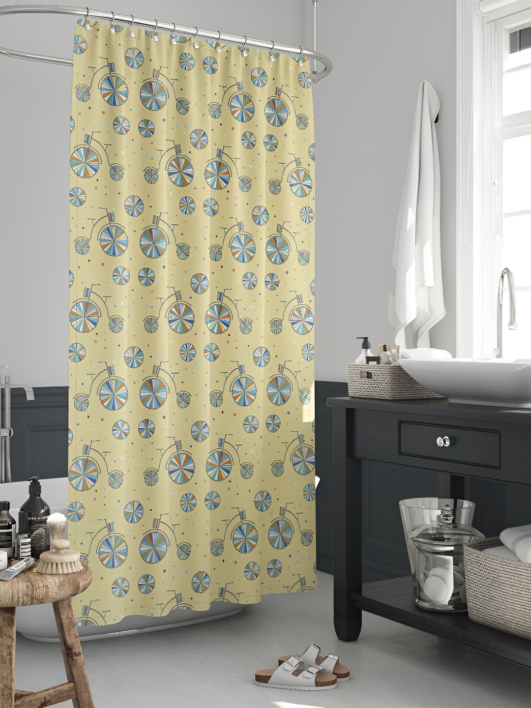 

ArtzFolio Yellow & Grey Printed Waterproof Shower Curtain
