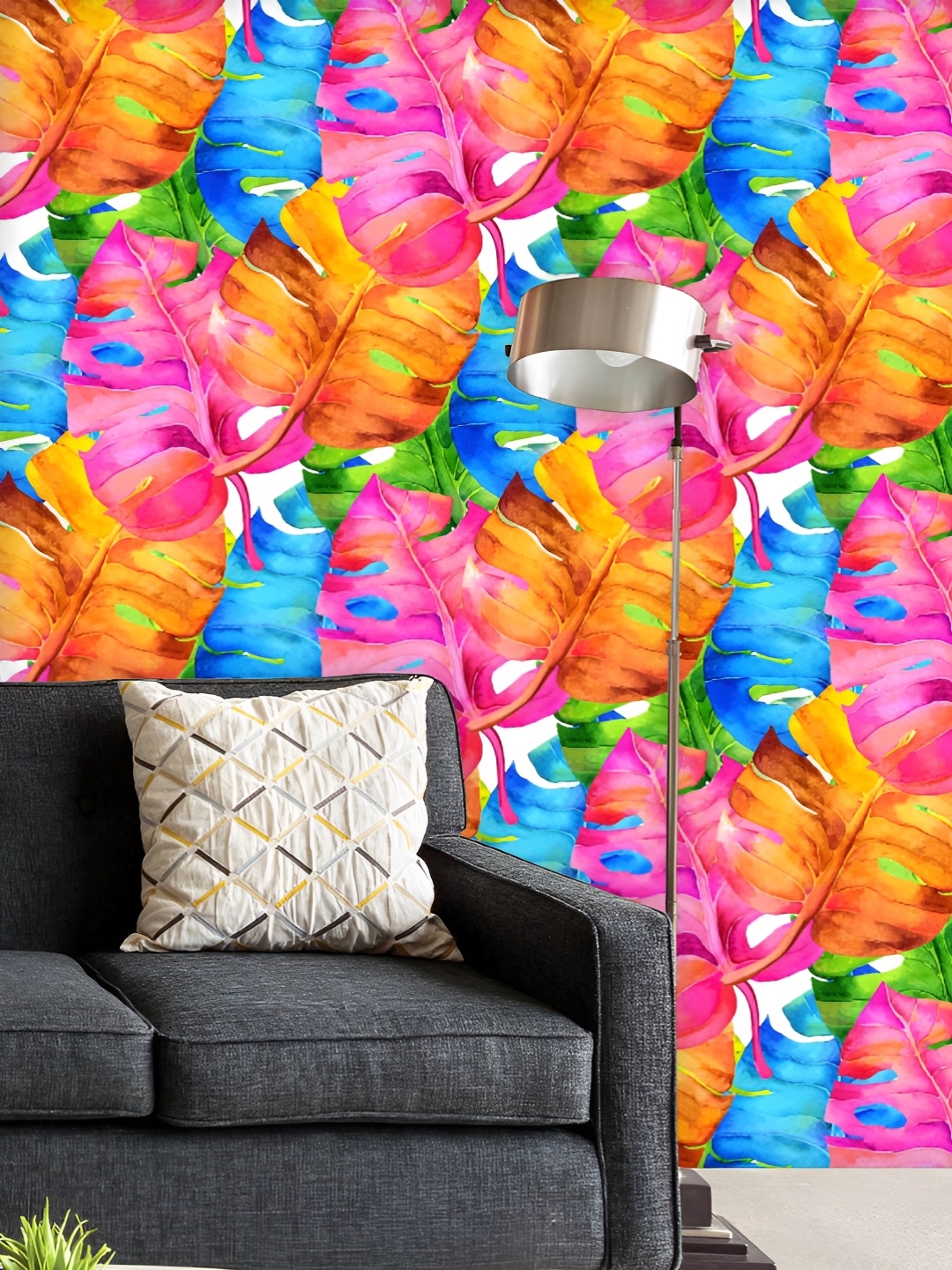 

ArtzFolio Printed UV-Resistant Anti-Bacterial Watercolor Colorful Leaves Peel & Stick Wallpaper, Multi