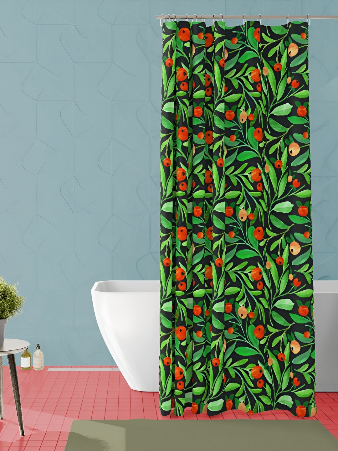 

ArtzFolio Green & Red Floral Printed Waterproof Shower Curtain