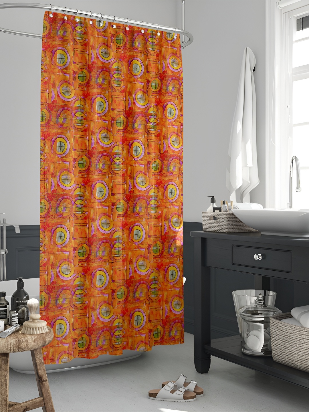 

ArtzFolio Yellow & Red Printed Waterproof Shower Curtain