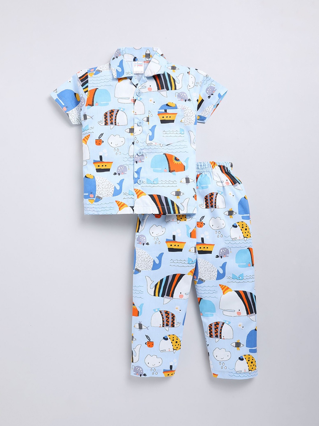 

NAUTI KIDZ Boys Printed Pure Cotton Night suit, Blue