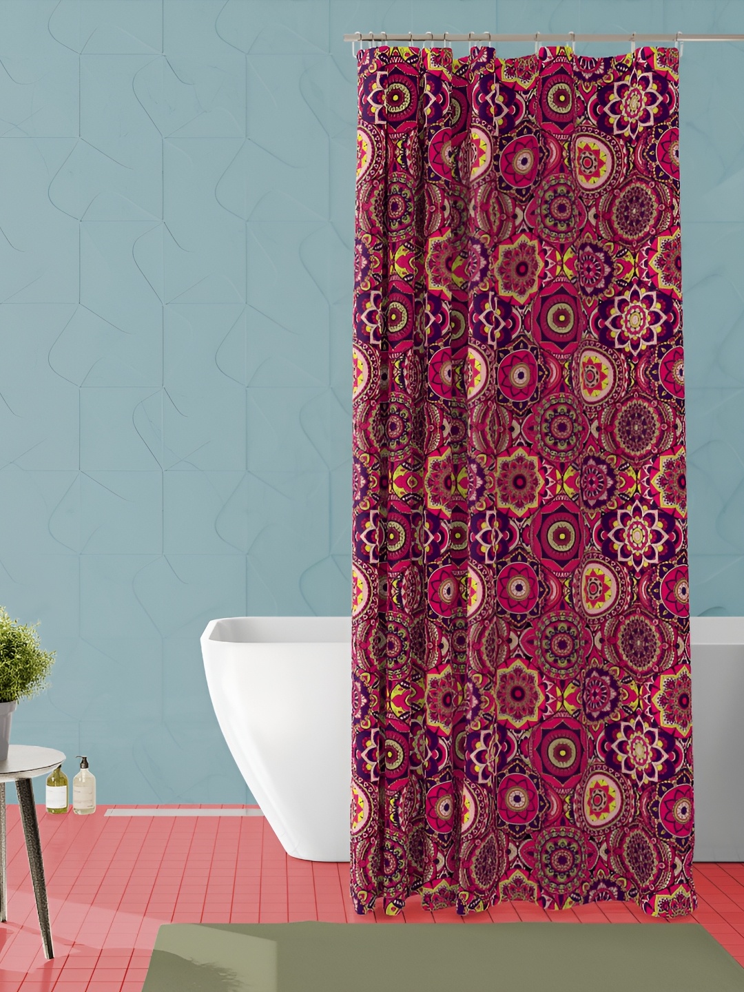 

ArtzFolio Maroon and Blue Floral Printed Waterproof Shower Curtain