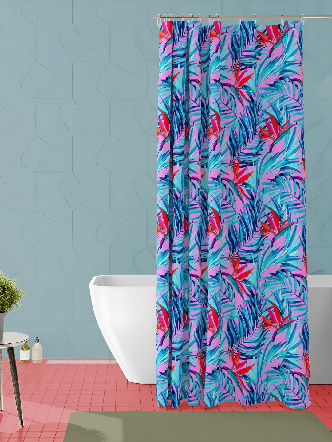 

ArtzFolio Blue and Red Floral Printed Waterproof Shower Curtain