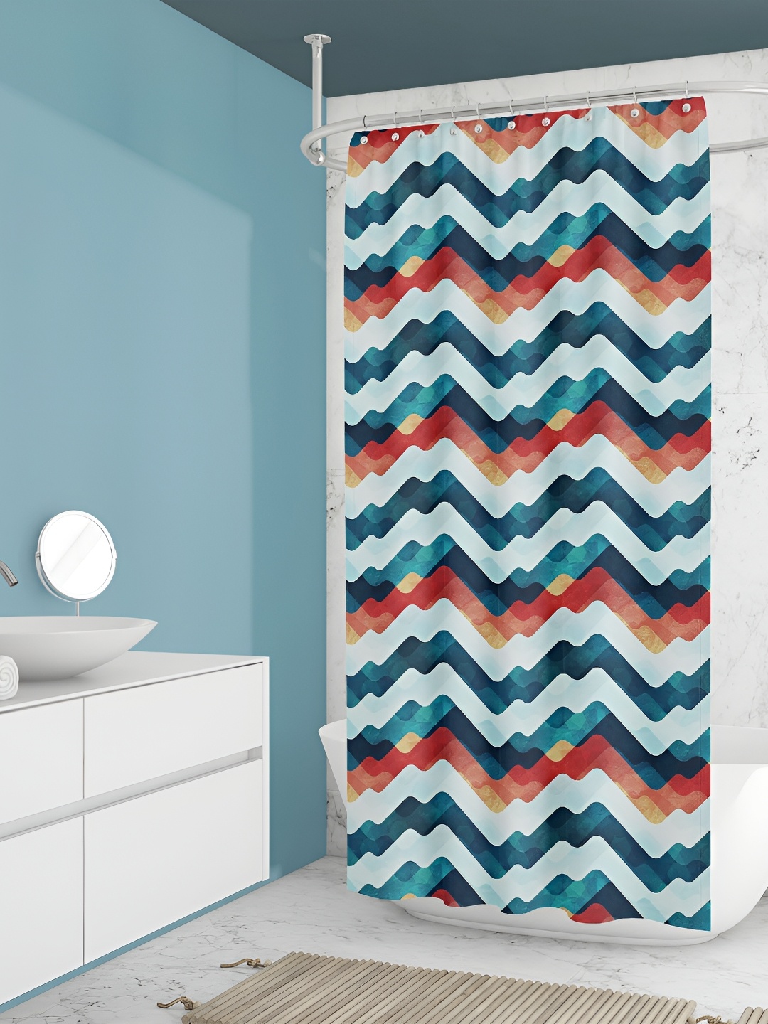 

ArtzFolio Blue & Red Geometric Printed Waterproof Shower Curtain