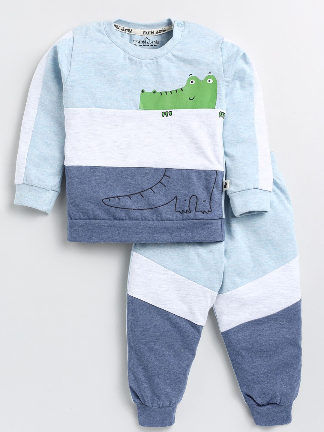 

Mumbl Jumbl Boys Printed Pure Cotton Sweatshirt with Joggers, Blue